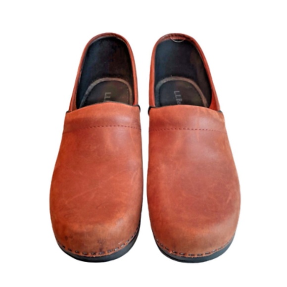 L.L. Bean Womens Brown Leather Comfort Clogs Size 9.5 Casual Slip On Shoes - Picture 4 of 9